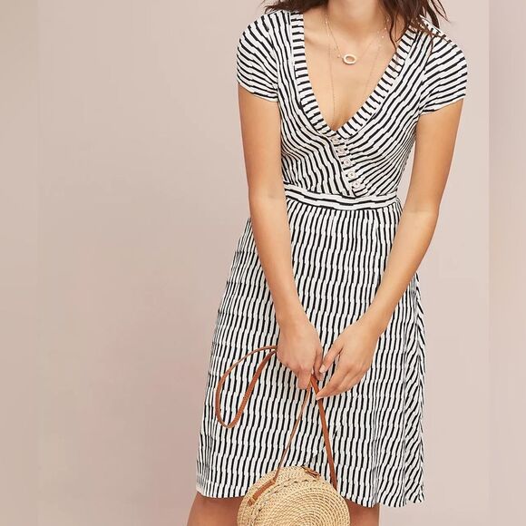 Maeve Anthropologie Paladino Midi Dress Size Small Striped Nautical - Picture 1 of 11